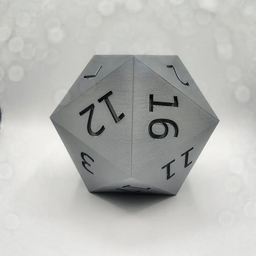 Large Gray 6.25 Inch 3D Printed D&D D20 Die
